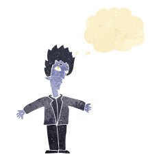 cartoon vampire man with thought bubble N22