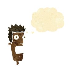 cartoon shocked man's face with thought bubble
