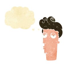 cartoon bored man's face with thought bubble N2