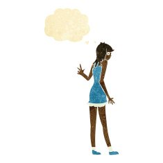 cartoon woman waving with thought bubble N68
