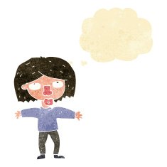cartoon girl looking upwards with thought bubble N2
