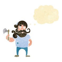 cartoon lumberjack with axe thought bubble N2