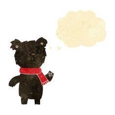 cartoon cute black bear cub with thought bubble N5