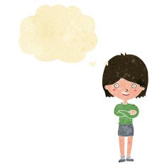 cartoon happy woman with thought bubble N50