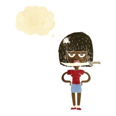 cartoon woman with knife between teeth thought bubble N7