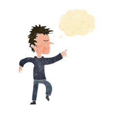 cartoon man pointing with thought bubble N39