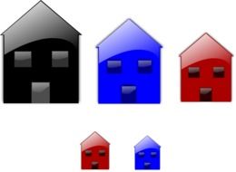 symbols of houses of different sizes and colors