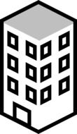 Black multi-storey building as a graphic image at white background