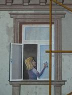 the girl washes a window the drawing