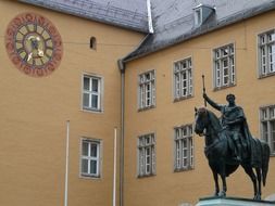 Statue of King Ludwig I on horseback near the building