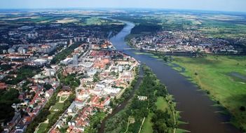 aerial view of frankfurt near the river