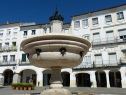 fountain on the market place in evora, Portugal