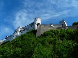 View from below on the fortress Goanzalzburg on a hill