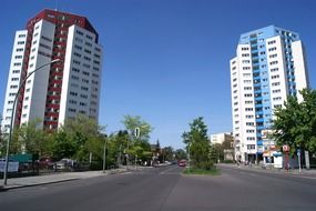 Two symmetrical buildings on the streets of Berlin