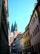 Row of colorful houses on alley in Meissen town