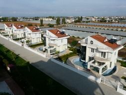 aerial view of holiday apartment complex with pool