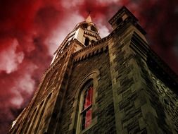 church building under red clouds