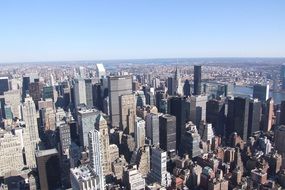 New York city view with skyscrapers under blue sky