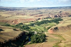 Hole-in-the-Wall path through Wonderful valley, Panorama, usa, wyoming