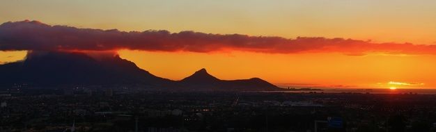 table mountain in the evening sky in Cape Town, South Africa