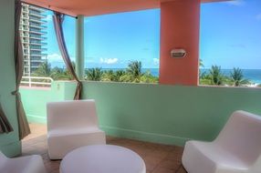 nice cozy balcony facing the sea, usa, florida, south beach