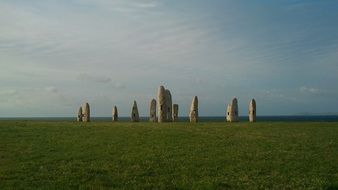 stone ruin on meadow at sky, spain, A Coruña