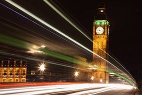 traffic near Big Ben at night