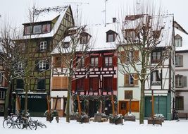 winter panorama of colorful buildings in Strasbourg, France