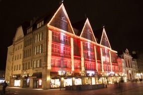 department store in christmas lights at night