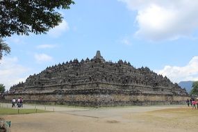 distant view of the Borobudur temple complex in indonesia