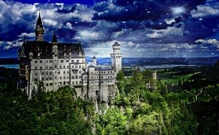 Neuschwanstein Castle under dramatic sky, germany, bavaria
