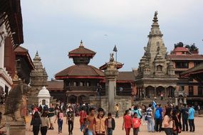 people on the square of the ancient city of bhaktapur in nepal