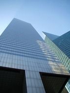 low angle view of blue skyscrapers, uk, england, york