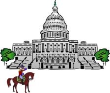 horse rider in front of us capitol, drawing
