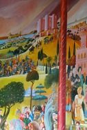 colorful painting of castel del monte on the mountain