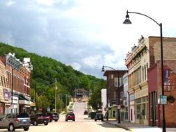 cars on street in old town at mountain, usa, wisconsin