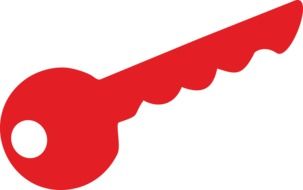 red key to the lock on a white background