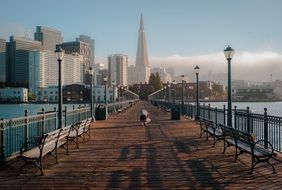 footbridge at city skyline, usa, california, san francisco