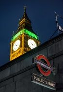 Illumination of the BigBen Tower in London, England