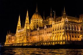 Parliament building at night in Budapest