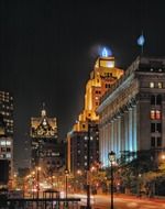 lanterns near the building at night