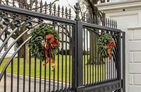 Christmas wreaths at the gate