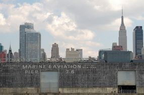 panoramic view of skyscrapers in a harbor in manhattan