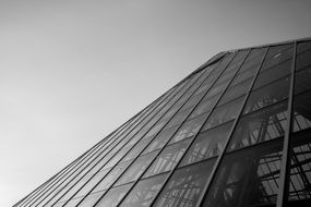 Black and white photo of glass building