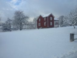 winter red cottage