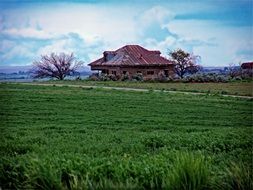 House on the field in countryside