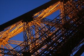 detail of eiffel tower construction at dusk, france, paris