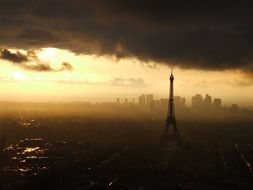 eiffel tower in the fog