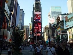 crowd of people on times square, usa, manhattan, new york city