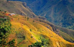 panorama of yellow hills in rural Haiti